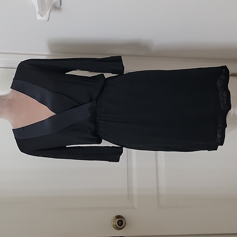Stefanel, Size S, 100% Linen Dress, Black, Semi-Sheer Surplice, 3/4 Sleeve. EUC